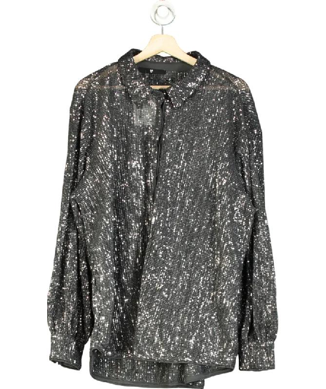 Very Metallic Curve Silver Sequin Shirt UK XXLOversized Shirts