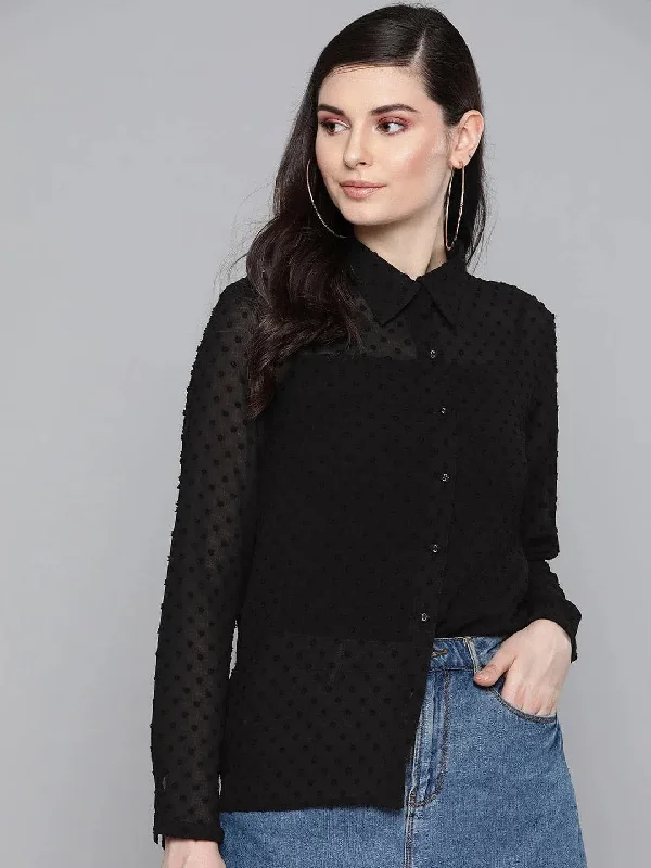 Black Dobby Sheer Boxy ShirtLuxury Shirts