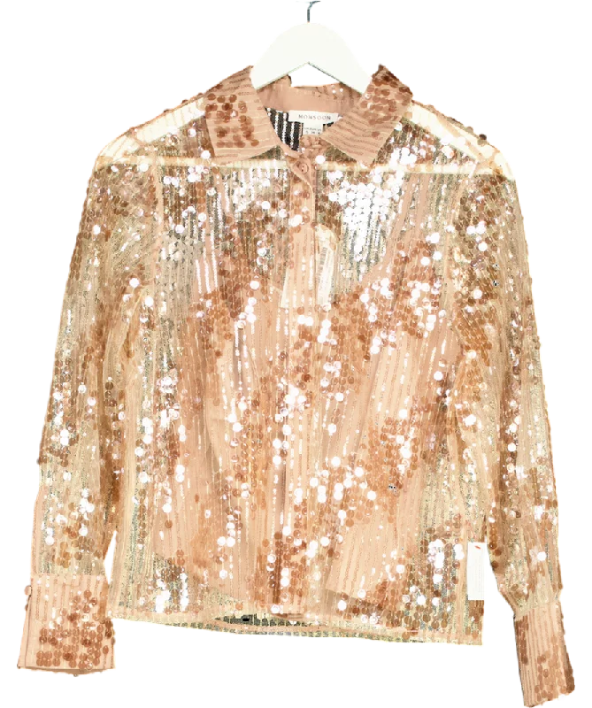 Monsoon Gwen Sheer Sequin Shirt Pink UK 8Tunic Shirts