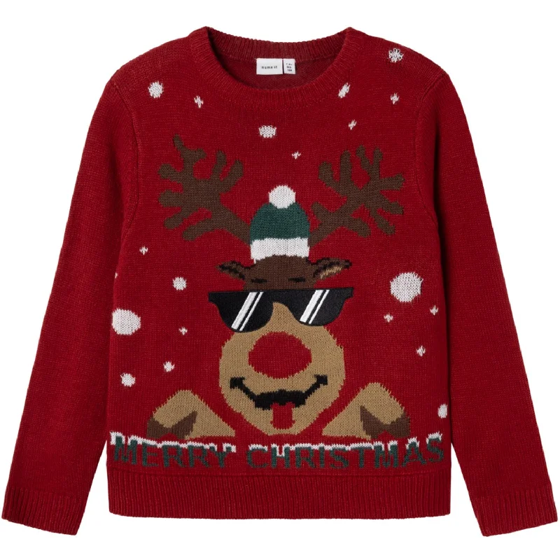 Knitted ChunkyName It Jester Red Reindeer Rajulle Knit Blouse