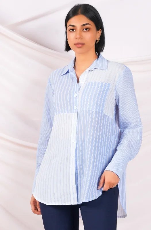 Mix Pattern Blue Stripe ShirtOutdoor Shirts