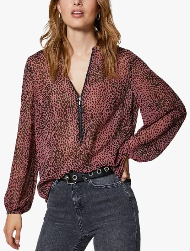 Mint Velvet, pink cheetah spot sheer blouse - size 12Retro Shirts