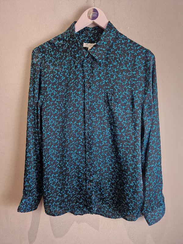 Equipment teal & black floral print blouse - Large ( 12/14 )Button-Up Shirts