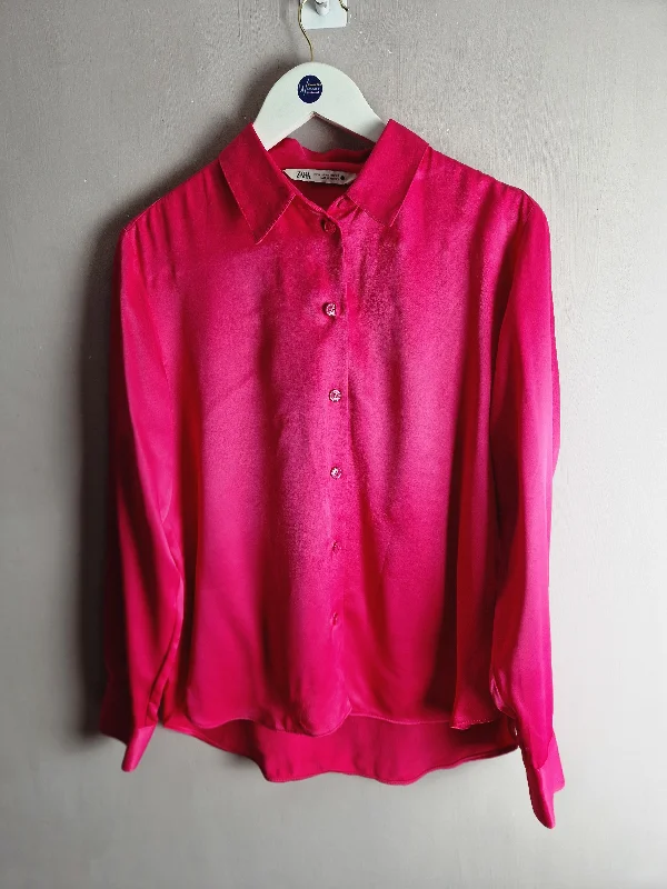 Zara bright pink satin shirt - MediumCollege Shirts