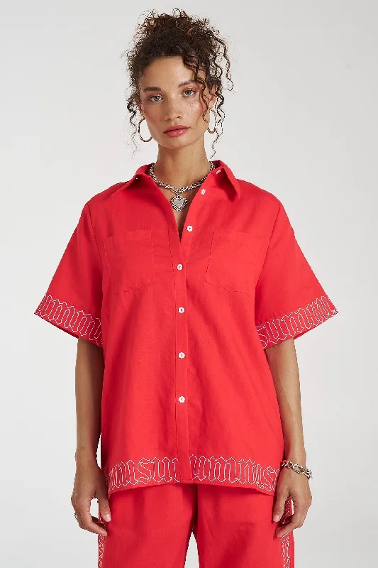 SUMMI SUMMI Womens Sig Linen Shirt - Scarlet SummiRunning Shirts