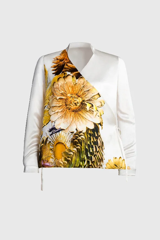 Silk Wrap Shirt - Flower PrintPolyester Shirts