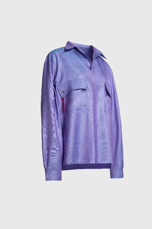 Loose Fit Woven Silk Purple Blue ShirtCashmere Shirts