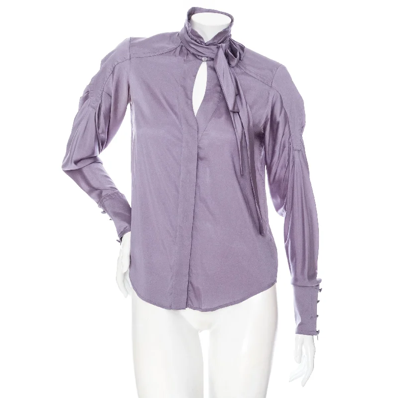 2005 Dusty Lavender Silk Bow-Neck BlouseLongline Shirts