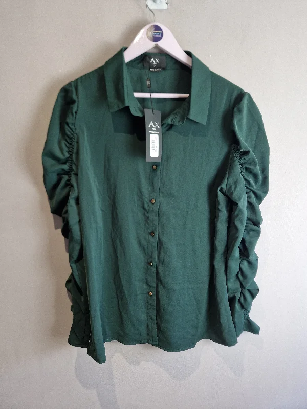 AX Paris bottle green puff sleeve shirt - size 12Hooded Shirts