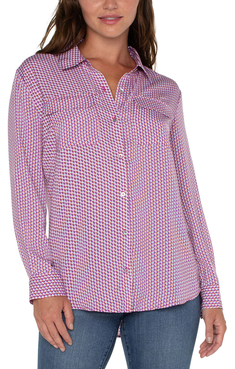 Woven Blouse with Pocket in FuchsiaGlitter Shirts