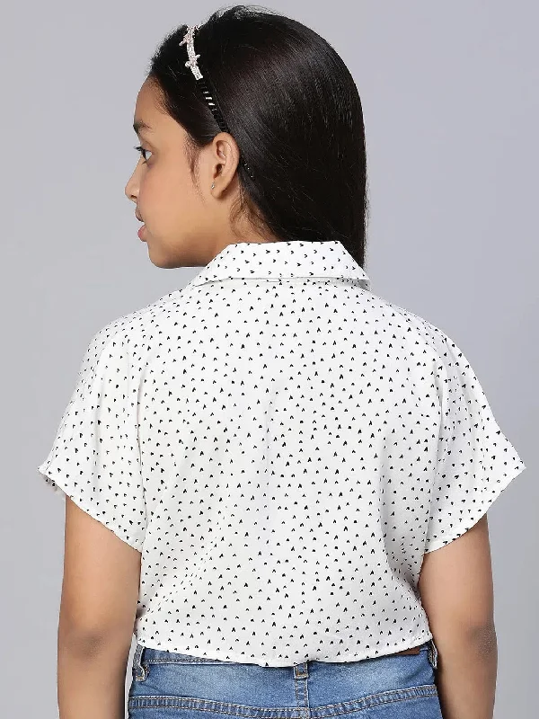 All Hearts Dot Print White Criss Cross Girls Shirt TopUrban Shirts