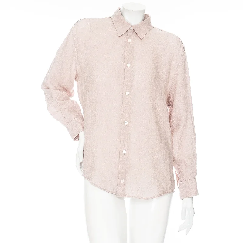 2000s Taupe Linen Button-Up ShirtSlim Fit Shirts