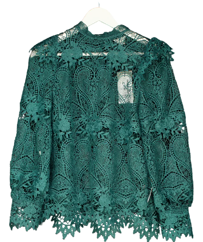 Monsoon Lilly Lace Blouse Green UK 10Peplum Shirts