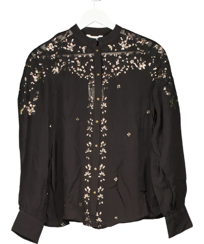 Monsoon Greta Embellished Blouse Black UK 8Slim Fit Shirts