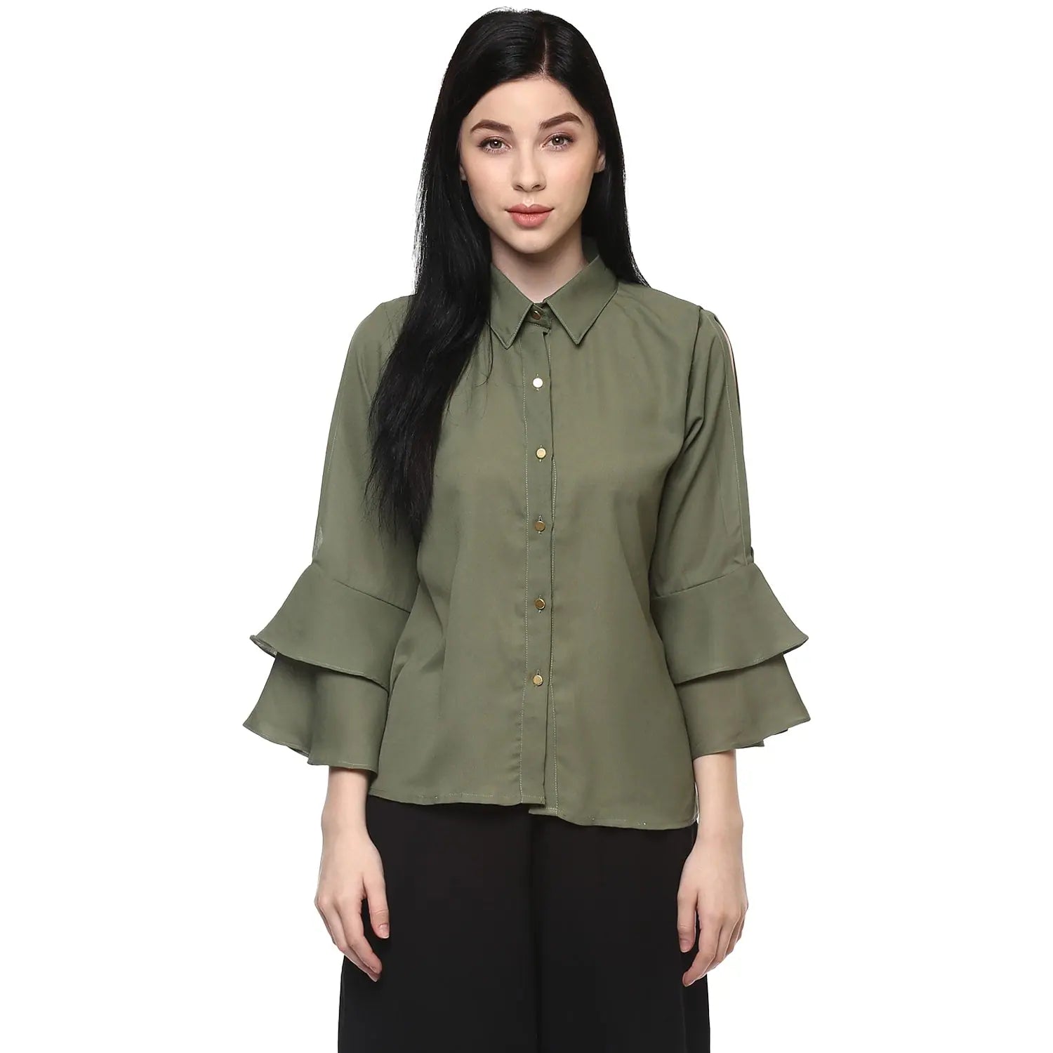 Pannkh Women's Loose Shirt With Bell Sleeves-PKT5072-XSStriped Shirts