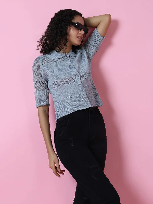 Women Grey Solid Shirt Style Top-TG-6763-GreyPlush Shirts