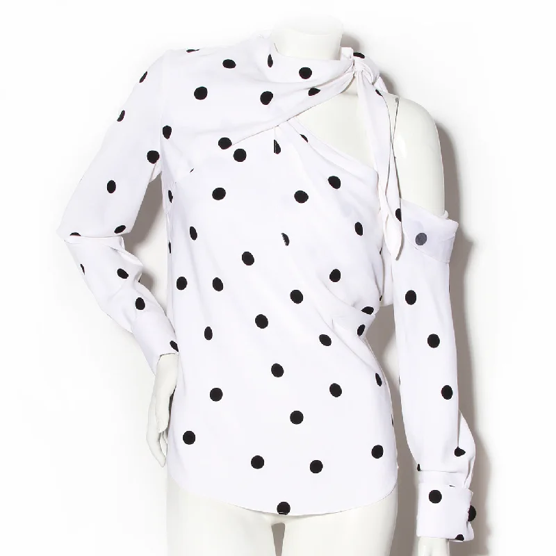 Black and White Silk Polka Dot BlousePeplum Shirts