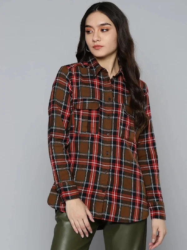 Brown Plaid Check Boyfriend ShirtPunk Shirts