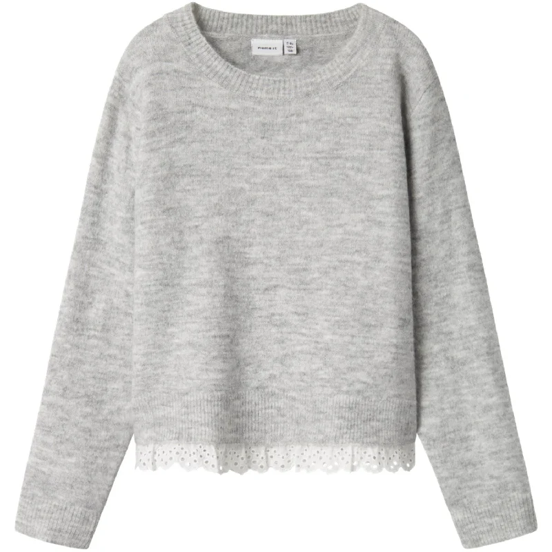 Knitted SleevelessName It Light Grey Melange Talace Loose Knit Blouse