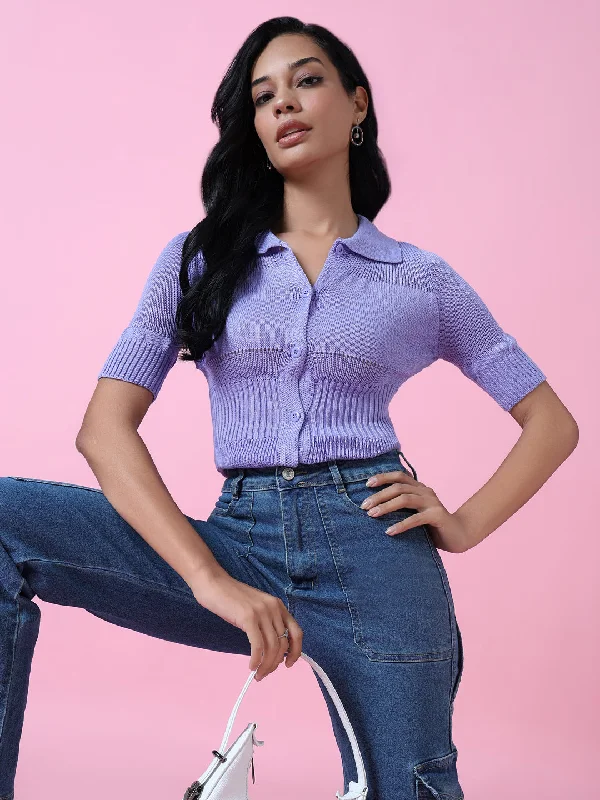 Women Lavender Solid Shirt Style Top-TG-6763-LavenderLounge Shirts