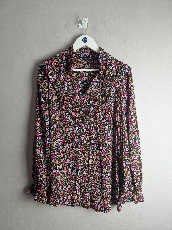 M&S pink floral, black background blouse - size 14Band Merch Shirts