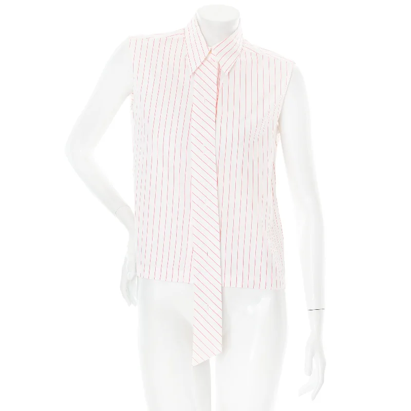 2002 White Cotton Pink Striped CC Button Up Ruffled ShirtRuffled Shirts