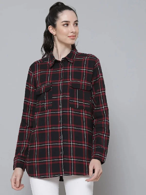 Black Plaid Check Boyfriend ShirtOutdoor Shirts