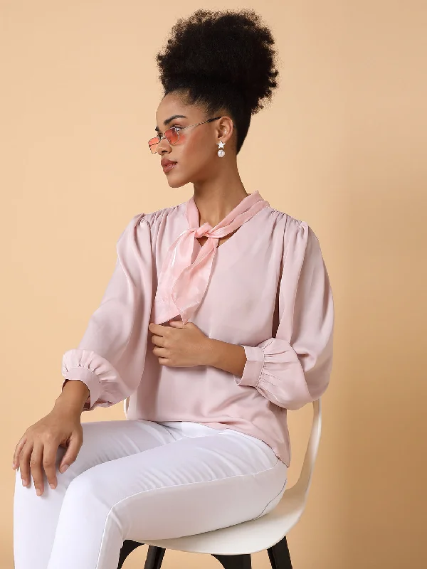 Women Solid Shirt Style Peach Top-1666-PeachPerformance Shirts