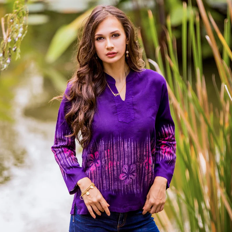 Violet Frangipani Cotton Batik BlouseSequined Shirts