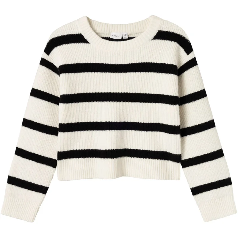 Knitted TopName It Jet Stream W. Black Stripes Nilla Short Knit Blouse