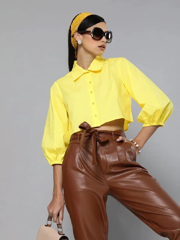 Yellow Loose Fit Shirt Style TopTravel Shirts