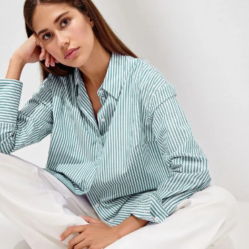 Casual Striped Cotton Blouse with Lace-Up DetailRainproof Shirts