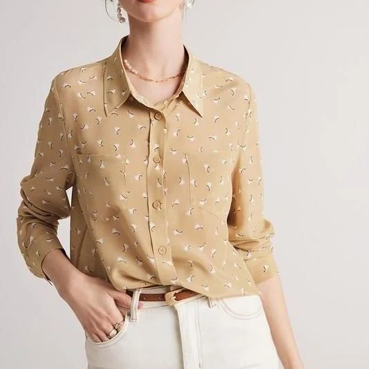 Elegant Silk Printed BlouseSleep Shirts