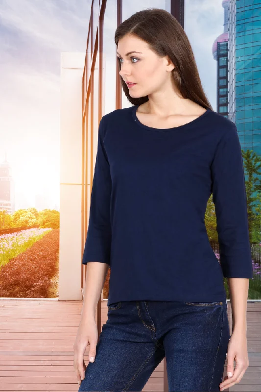 Navy Blue 3 4Th Sleeve T-shirt for womenOrganic Cotton T-Shirts