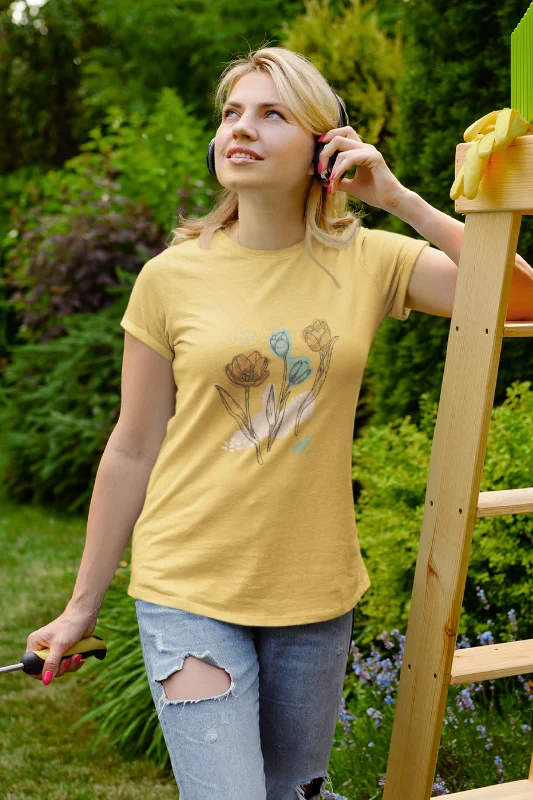 Organic Tulip Printed T-shirt for womenBeaded T-Shirts