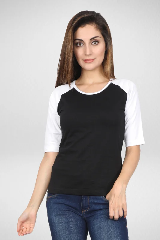 White Black Raglan Sleeve T-shirt for womenDesigner T-Shirts