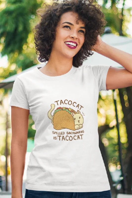 Cat In Taco Printed T-shirt for womenOff-Shoulder T-Shirts