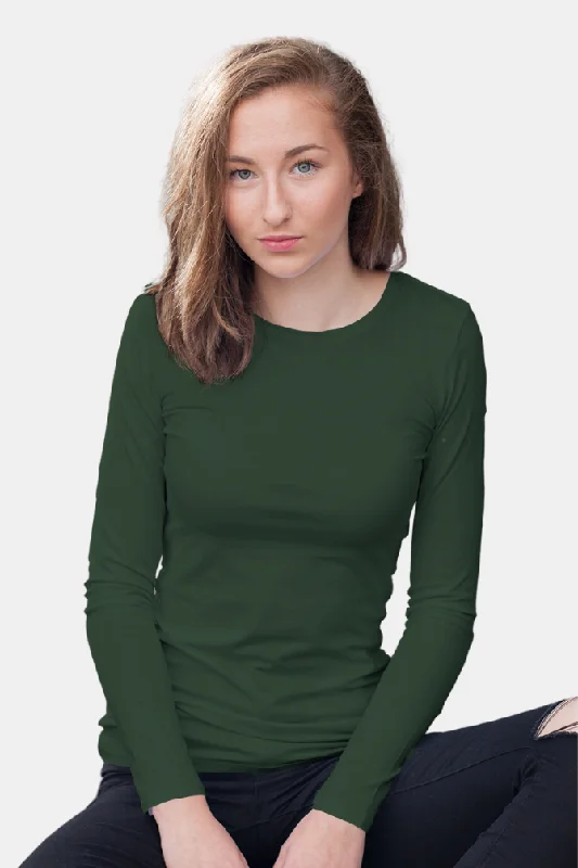 Bottle Green Full Sleeve T-shirt for womenPainted T-Shirts