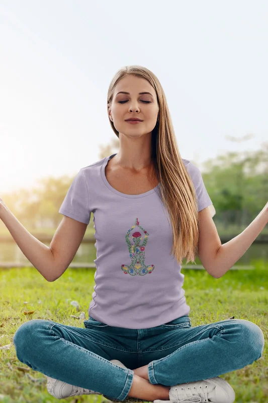 Blooming Asana Printed Scoop Neck T-shirt for womenWork T-Shirts