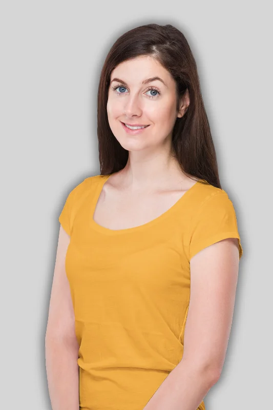 Golden Yellow Scoop Neck T-shirt for womenFormal T-Shirts