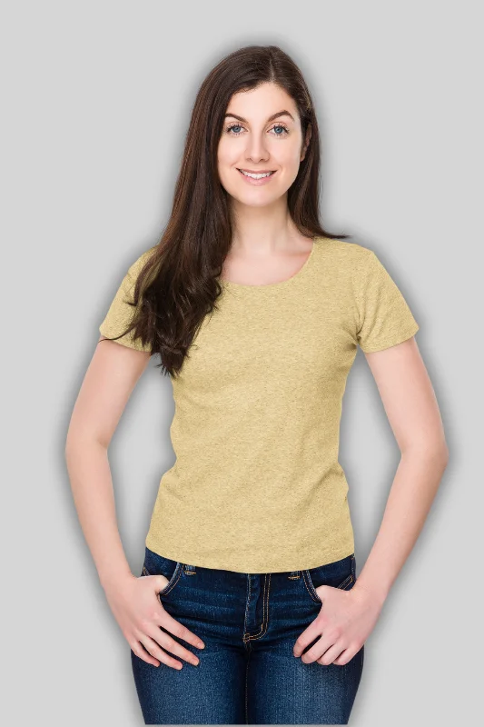 Beige Scoop Neck T-shirt for womenCollege T-Shirts