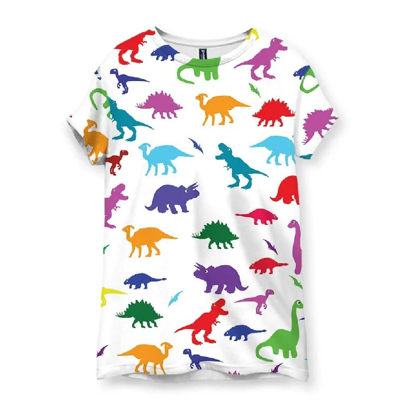 Dino Print Women's T-ShirtBoat Neck T-Shirts