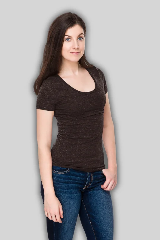 Coffee Brown Scoop Neck T-shirt for womenStudded T-Shirts