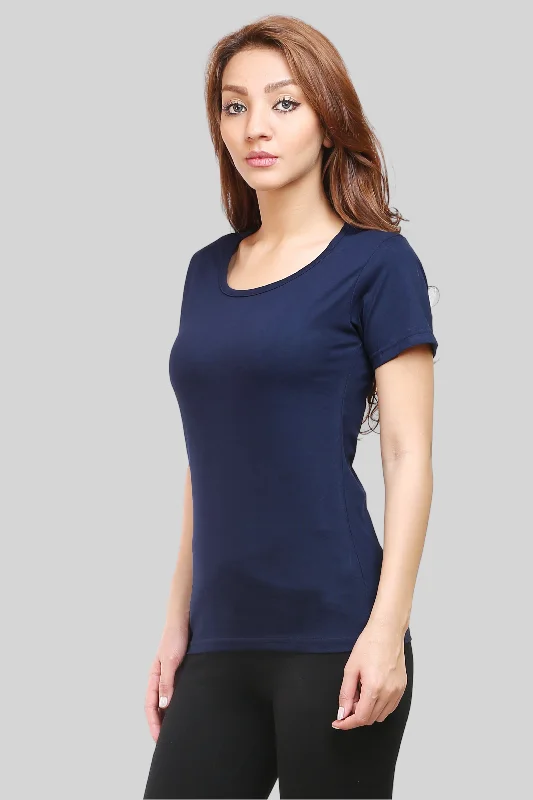 Navy Blue Scoop Neck T-shirt for womenGraphic T-Shirts