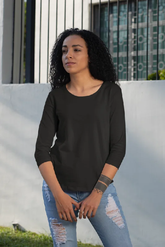 Black 3 4Th Sleeve T-shirt for womenVelvet T-Shirts