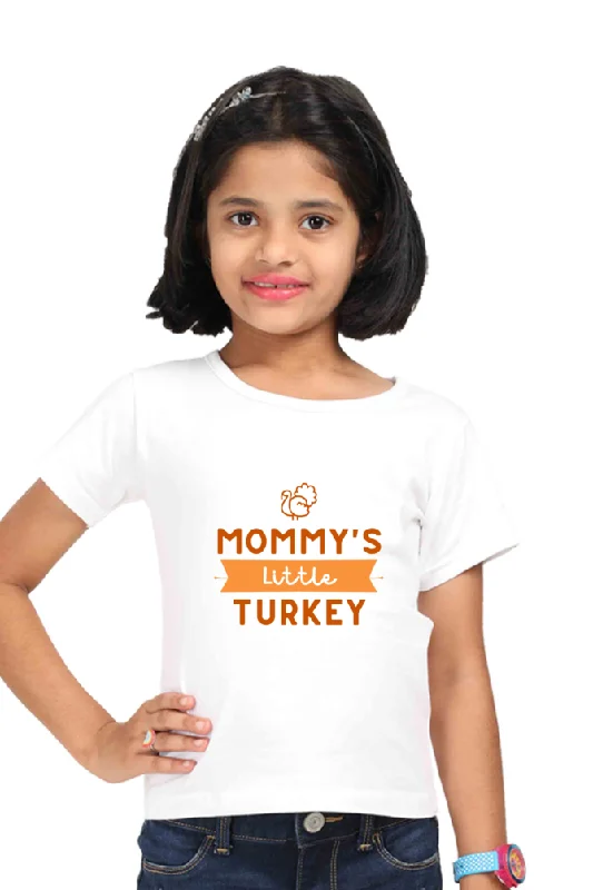 Mommy Little Turkey White Printed T-shirt for girlLounge T-Shirts