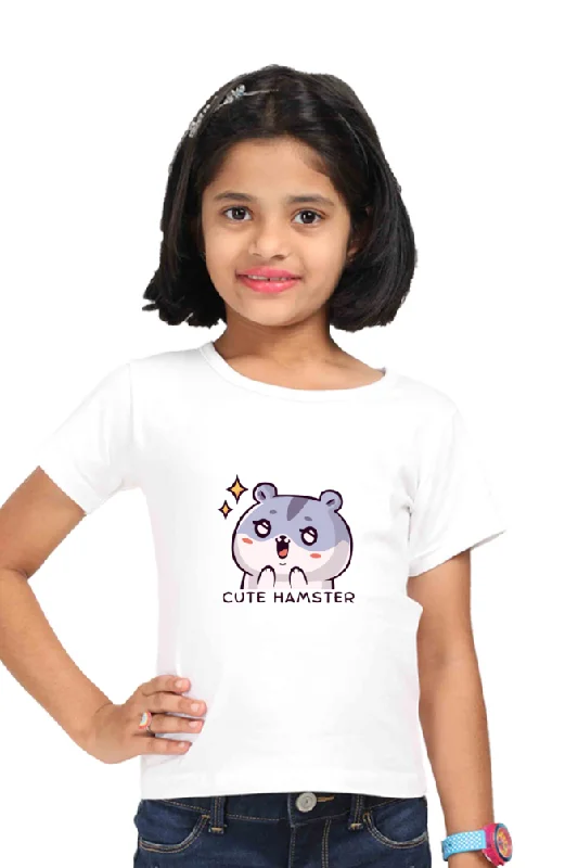 Cute Hamster White Printed T-shirt for girlRunning T-Shirts