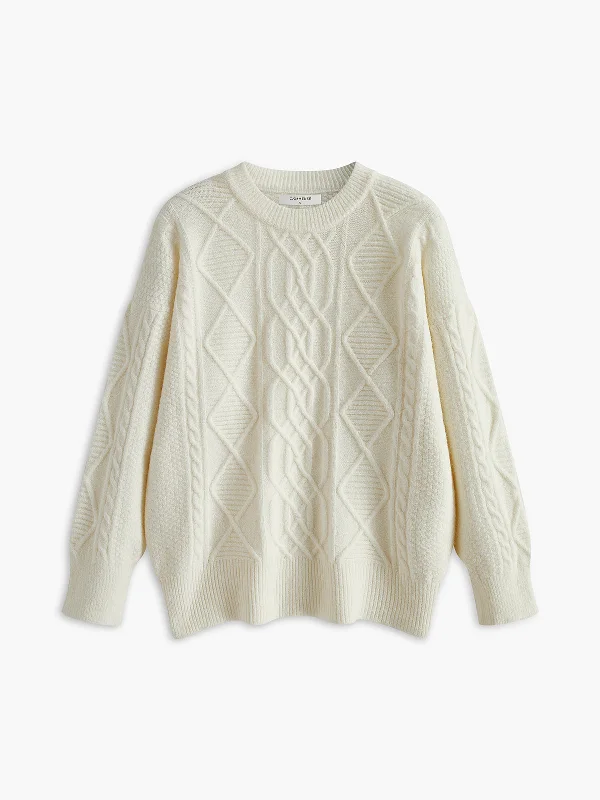 Crew Neck Plain Cable SweaterFringed Knit Tops