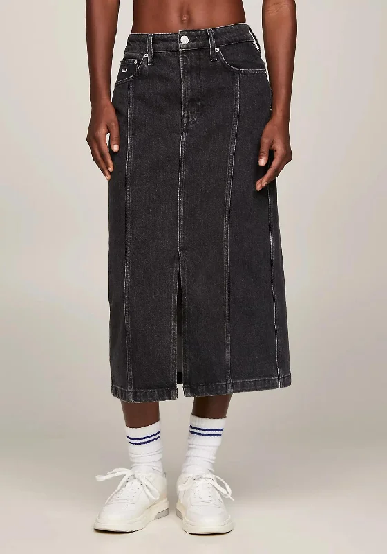 Tommy Jeans Claire High Rise Midi Skirt, Black DenimPrinted Skirt