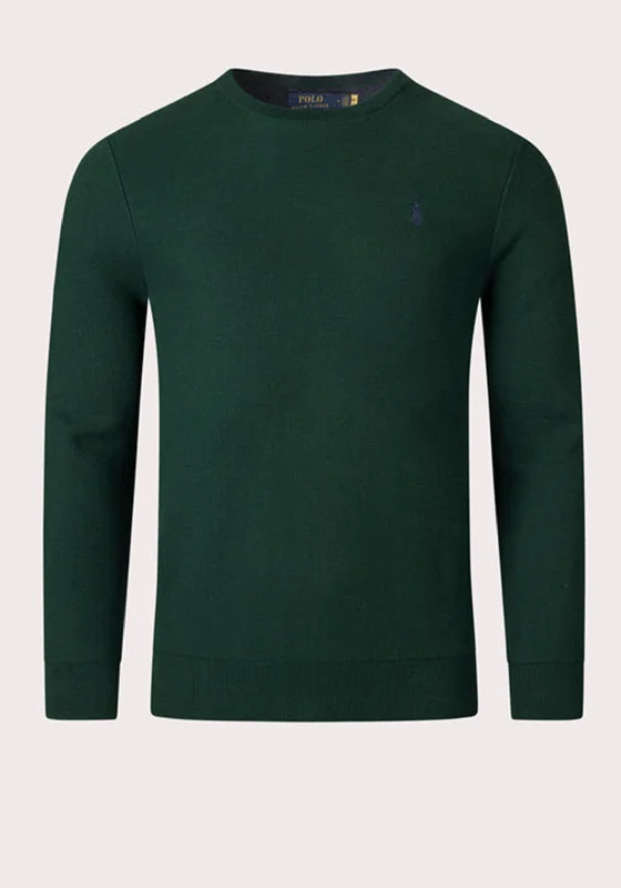 Ralph Lauren Classic Crew Neck Sweater, Hunt Club GreenLace Knit Tops